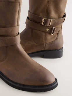 Next Cuir huilé marron châtaigne - Bottines Forever Comfort® à boucle doublées de peau de mouton