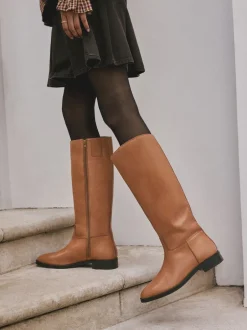 Next Cuir marron fauve - Bottes d’équitation plates Forever Comfort® Sale