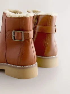 Next Cuir marron fauve - Bottes Forever Comfort® doublées de fausse fourrure avec boucle Discount