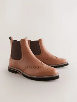 Next Cuir marron fauve - Bottes Chelsea Forever Comfort® à détail Brogue Online