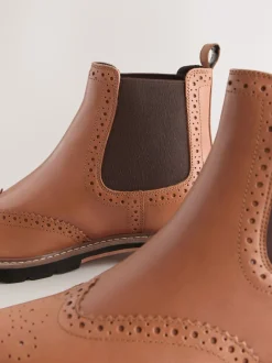 Next Cuir marron fauve - Bottes Chelsea Forever Comfort® à détail Brogue Online