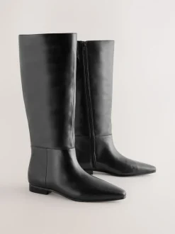 Next Cuir noir - Bottes Forever Comfort® à bout plat et hauteur genou Hot