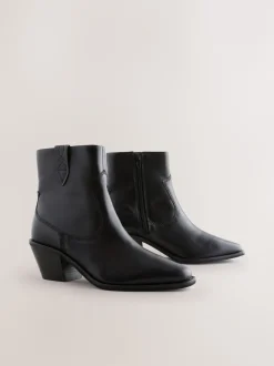 Next Cuir noir - Bottines cowboy à talons carrés Hot