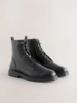 Next Cuir noir - Bottines Forever Comfort à lacets et bout carré New