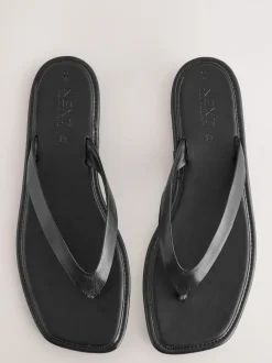 Next Cuir noir - Sandales à entredoigt carré Best
