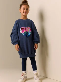 Next - Robe-chaussette (3-16ans) Cœur à sequins bleu marine