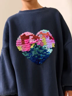 Next - Robe-chaussette (3-16ans) Cœur à sequins bleu marine