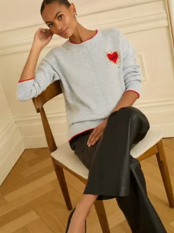 Love & Roses Cœur d’amour rouge à sequins gris - pull en maille confortable New