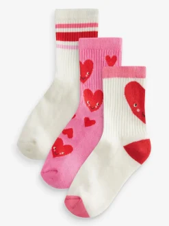 Next - Lot de 3 paires de chaussettes de sport pour l'école enrichies en coton matelassées cœur Rose/Blanc