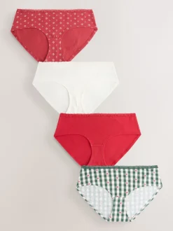 Next - Lot de 4 culottes en coton et dentelle Cœur rouge/vert à carreaux Sale