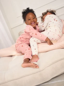 Next Cœurs écru/rose - Lot de 2 pyjamas gaufrés (9mois à12ans) Sale