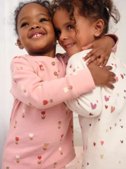Next Cœurs écru/rose - Lot de 2 pyjamas gaufrés (9mois à12ans) Sale