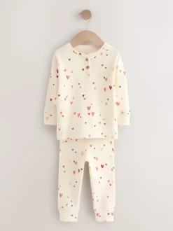 Next Cœurs écru/rose - Lot de 2 pyjamas gaufrés (9mois à12ans) Sale