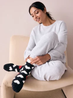 Next Cœurs rouges noir/blanc - Lot de 4 paires de chaussettes douillettes New