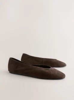 Next - Ballerines bout rond en cuir Daim marron chocolat New
