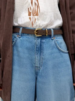 Next Daim marron chocolat - Ceinture mi-longue N. Premium Made In Italy Sale