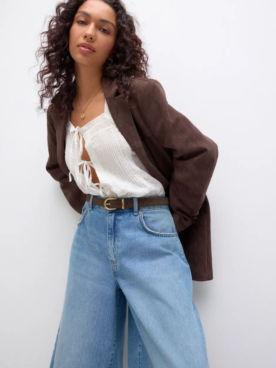 Next Daim marron chocolat - Ceinture mi-longue N. Premium Made In Italy Sale