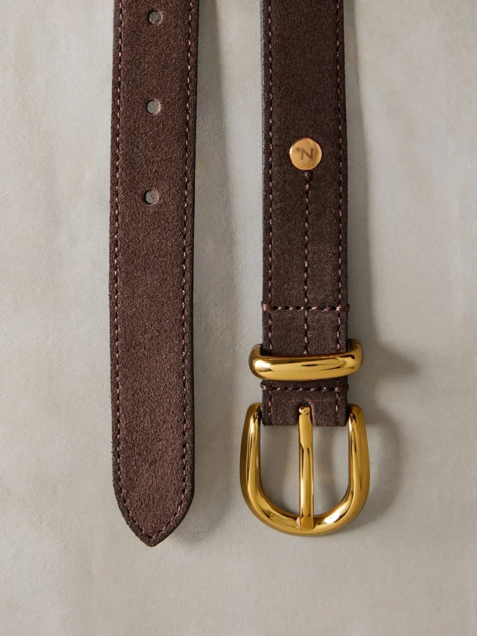 Next Daim marron chocolat - Ceinture mi-longue N. Premium Made In Italy Sale