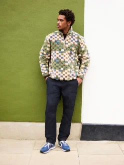 Next Damier bleu/fauve - Col zippé - Polaire imprimée Outlet