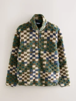 Next Damier bleu/fauve - Col zippé - Polaire imprimée Outlet