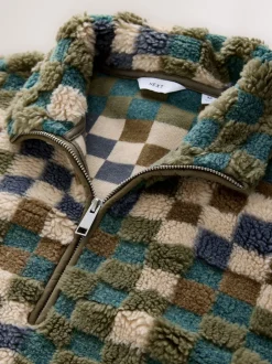 Next Damier bleu/fauve - Col zippé - Polaire imprimée Outlet