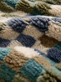 Next Damier bleu/fauve - Col zippé - Polaire imprimée Outlet