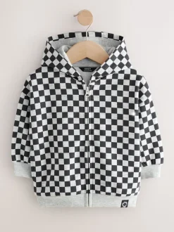 Next - Sweat à capuche zippé (3mths-7yrs) Damier noir et blanc Outlet