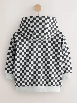 Next - Sweat à capuche zippé (3mths-7yrs) Damier noir et blanc Outlet