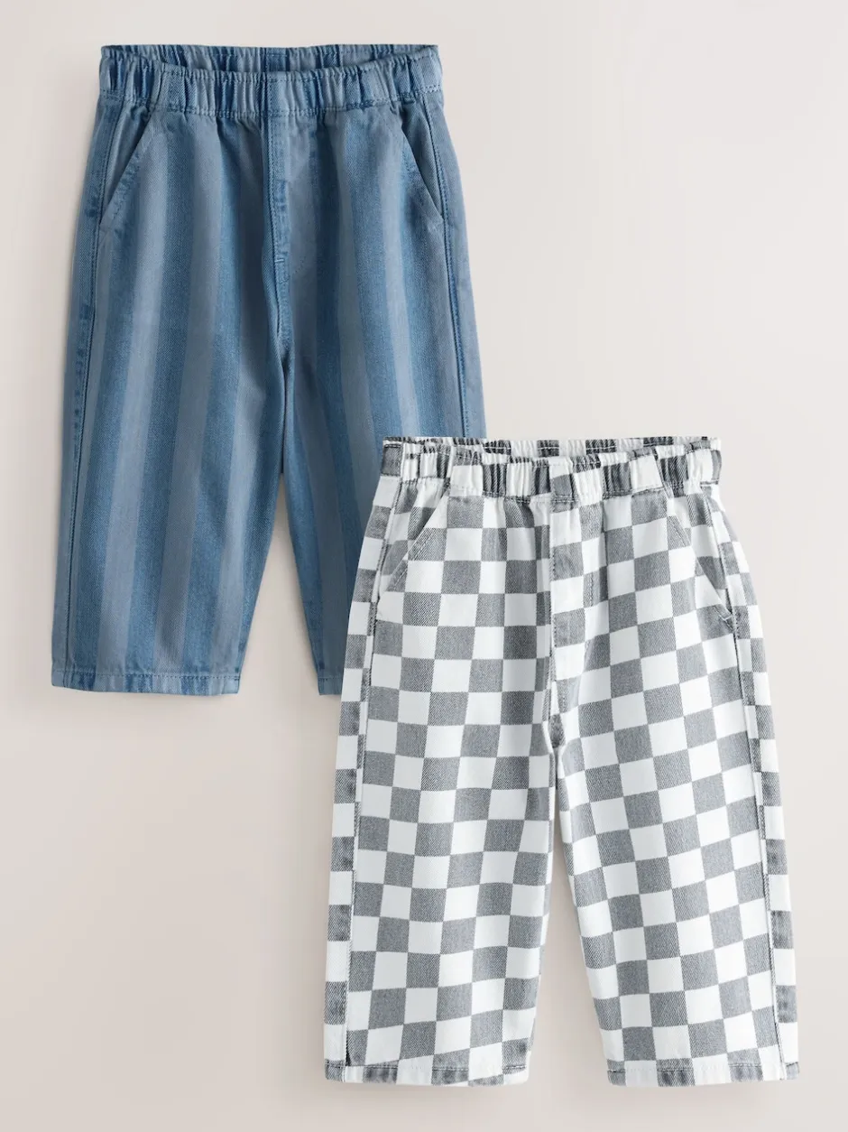 Next Damier/rayures bleues - Lot de 2 pantalons larges à enfiler (3mois7ans) Discount