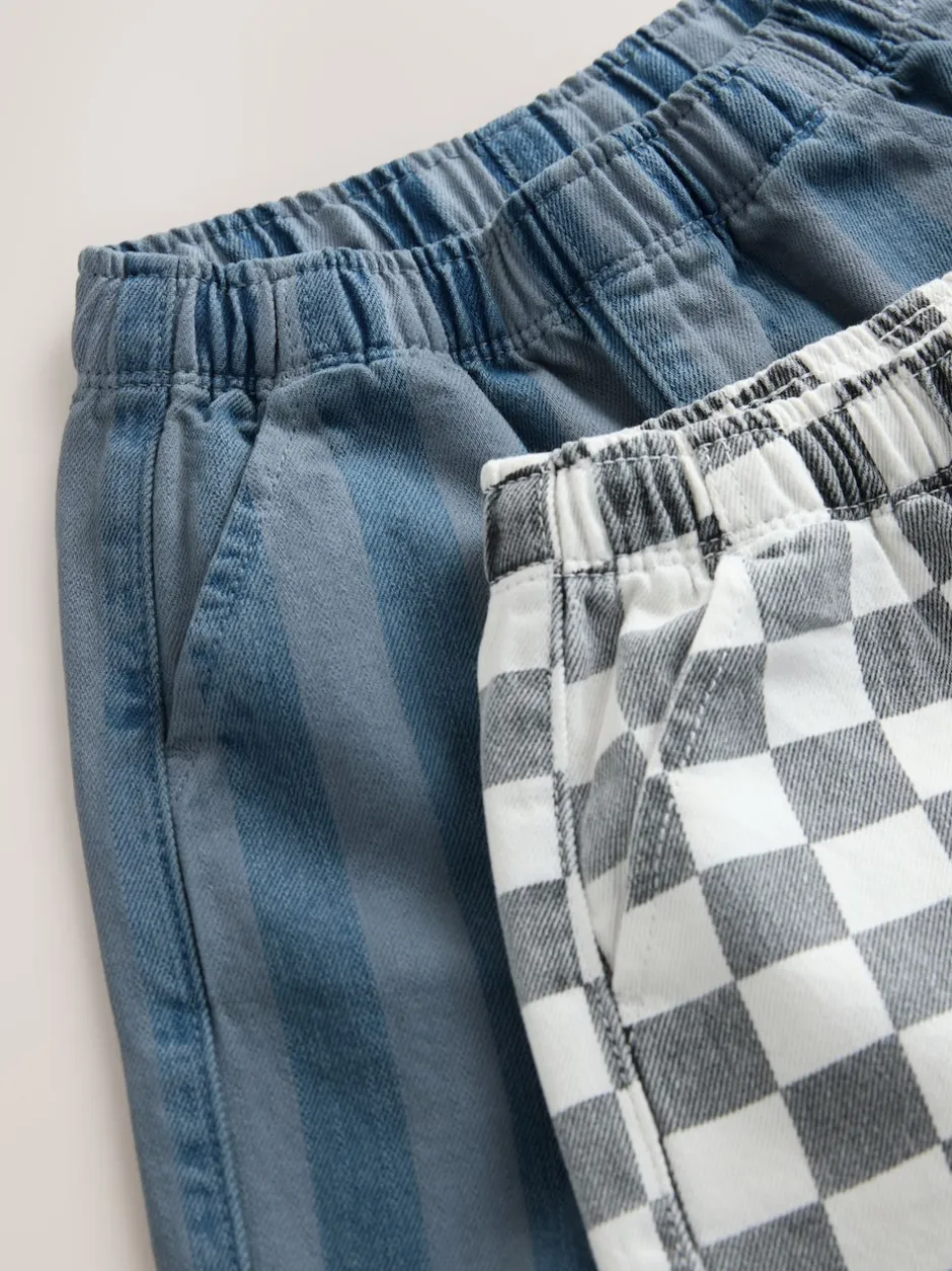 Next Damier/rayures bleues - Lot de 2 pantalons larges à enfiler (3mois7ans) Discount
