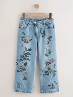 Next - Jeans à jambe large (3-16ans) Denim Bleu Fleuri Imprimé mi-haut Hot