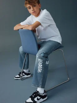 Next - Jean authentique (3-16ans) Denim bleu milieu imprimé Varsity Sale