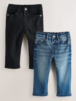 Next Denim bleu milieu/noir - 2 lot de Jean Coupe classique Extensible Confort (3mois -7ans) New