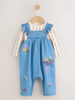 Next Denim brodé - Ensemble Salopettes et Body Manches longues 2 Pieces (0mois-3ans) Outlet