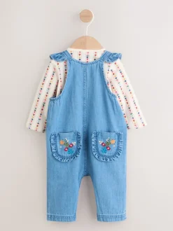 Next Denim brodé - Ensemble Salopettes et Body Manches longues 2 Pieces (0mois-3ans) Outlet