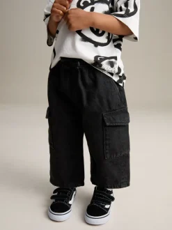 Next Denim noir - Ample Cargos à tirer 100% Cotton Jeans (3mths-7yrs) New