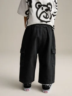 Next Denim noir - Ample Cargos à tirer 100% Cotton Jeans (3mths-7yrs) New