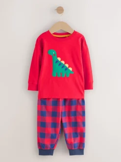 Next - Lot de 3 pantalons de pyjama tissés à carreaux (9mois-12ans) Dinosaure à carreaux rouge/bleu/vert Best