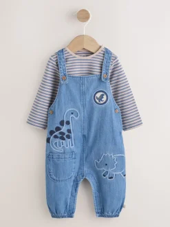 Next Dinosaure bleu - Ensemble salopette et body en jean bébé (0 mois-2 ans) Clearance