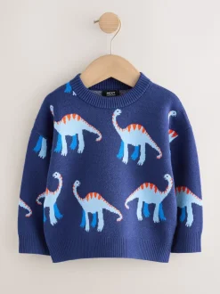 Next Dinosaure bleu - Pull col rond en maille (3mois-7ans) Sale
