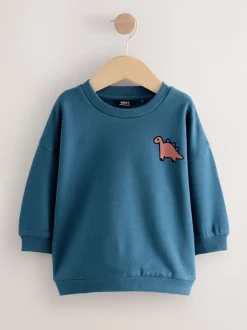 Next - Sweat-shirt en jersey à col rond imprimé au dos (3mois7ans) Dinosaure bleu Outlet