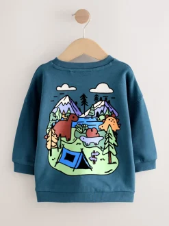 Next - Sweat-shirt en jersey à col rond imprimé au dos (3mois7ans) Dinosaure bleu Outlet