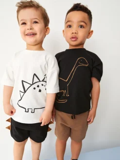 Next Dinosaure noir/beige - Ensemble t-shirt et short à manches courtes Lot de 2 (3mois à7ans) (3mois à7ans) New