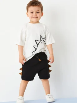 Next Dinosaure noir/beige - Ensemble t-shirt et short à manches courtes Lot de 2 (3mois à7ans) (3mois à7ans) New