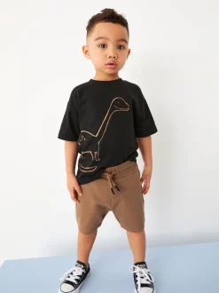 Next Dinosaure noir/beige - Ensemble t-shirt et short à manches courtes Lot de 2 (3mois à7ans) (3mois à7ans) New