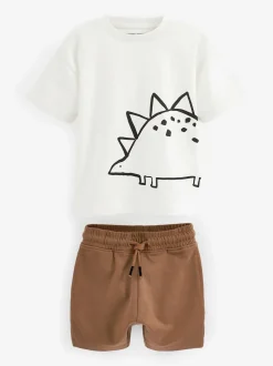 Next Dinosaure noir/beige - Ensemble t-shirt et short à manches courtes Lot de 2 (3mois à7ans) (3mois à7ans) New