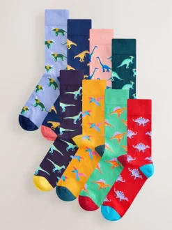 Next - Paquet de chaussettes à motifs 8 Dinosaure rouge vif/bleu/Orange Sale