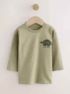 Next - Lot de 3 t-shirts imprimés graphiques à manches longues (3mois-7ans) Dinosaure vert Sale