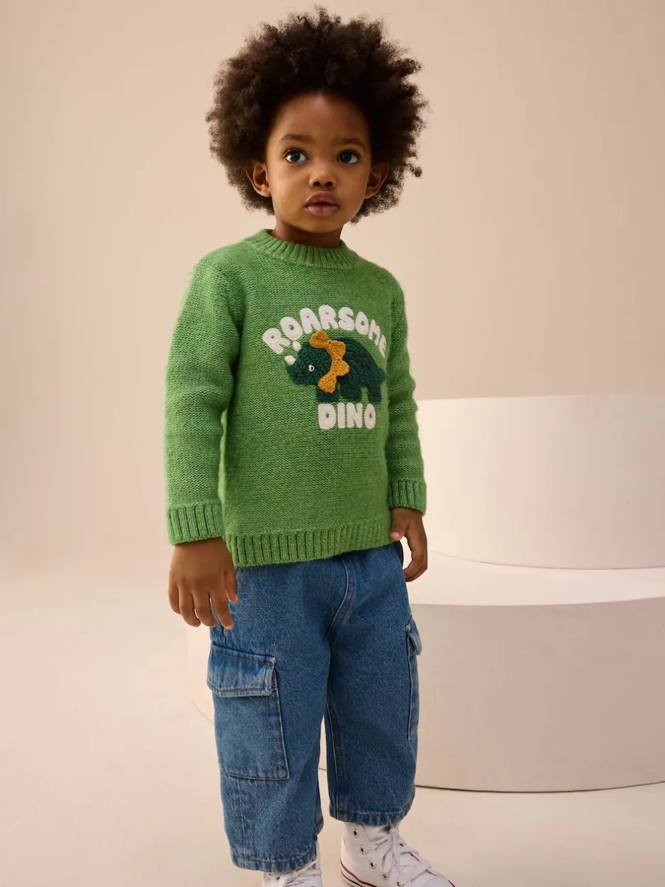 Next Dinosaure vert - Pull tricoté (3mths-7yrs)