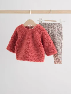 Next Ditsy rouge - Ensemble de Hauts et Leggings en polaire Bébé 2 pièces (0mois-2ans) Sale